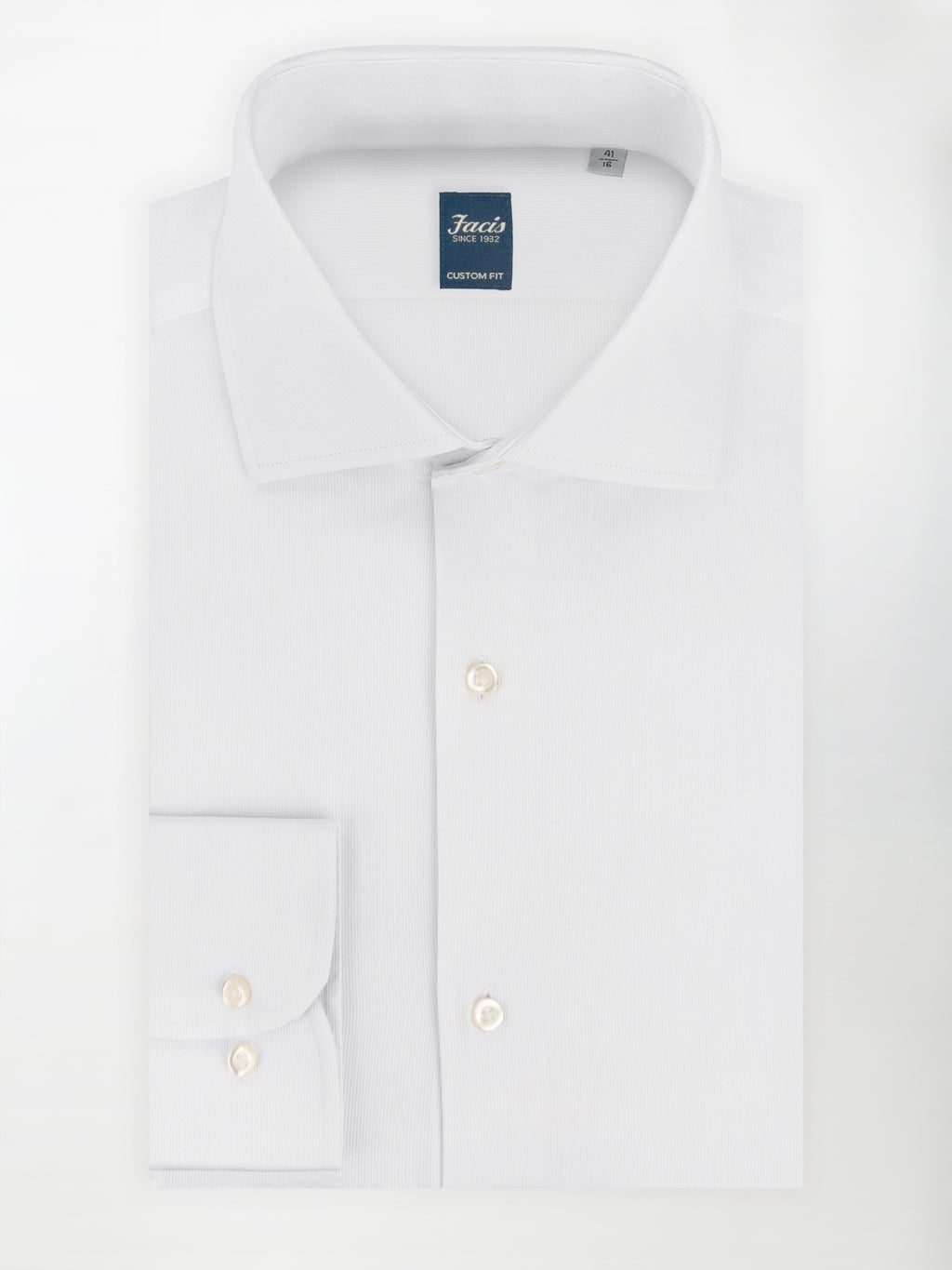 Camicia in Piquet Rigato con Collo Francese - Color Bianco - Custom Fit image 0