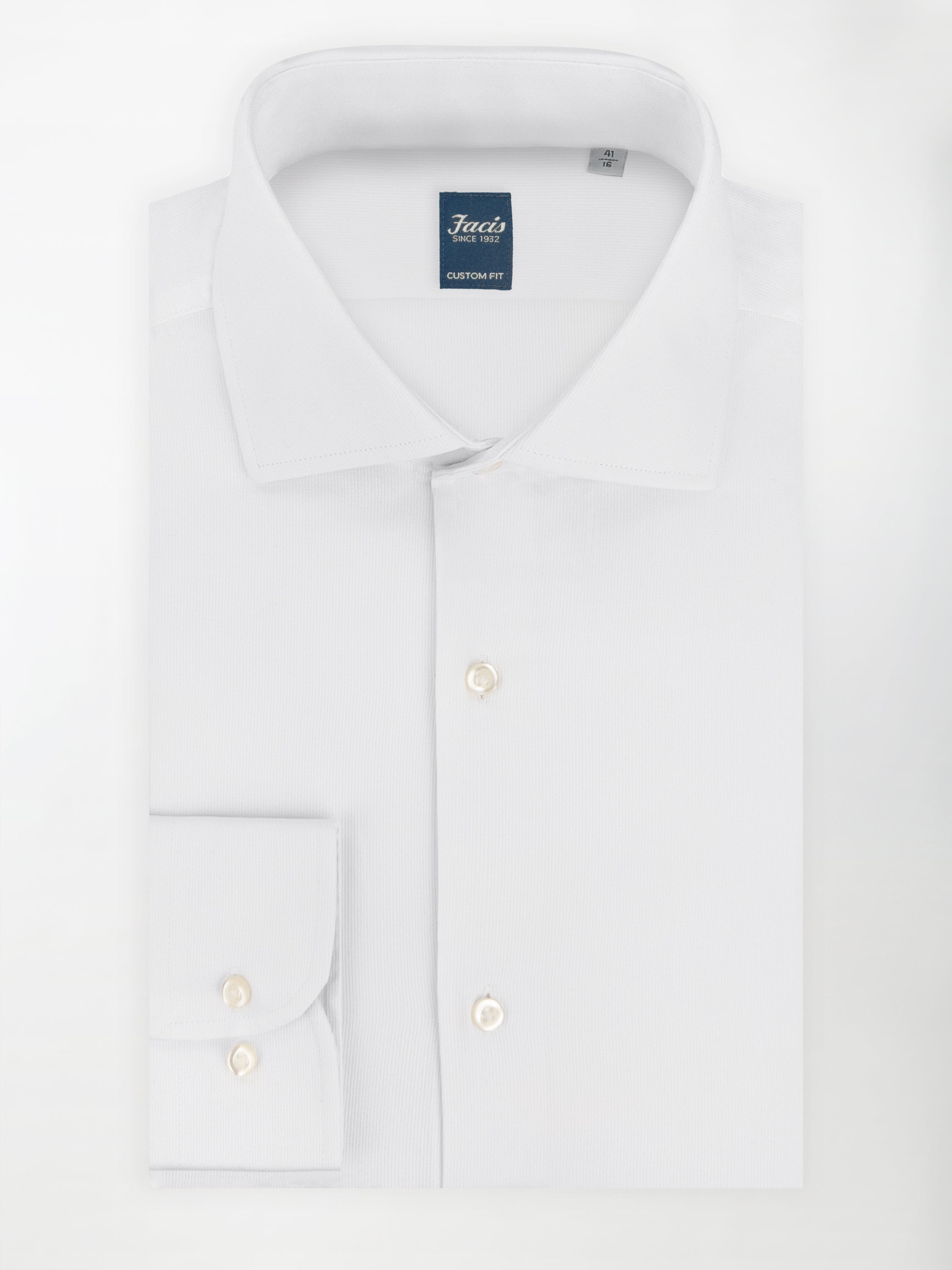 Camicia in Piquet Rigato con Collo Francese - Color Bianco - Custom Fit image 0