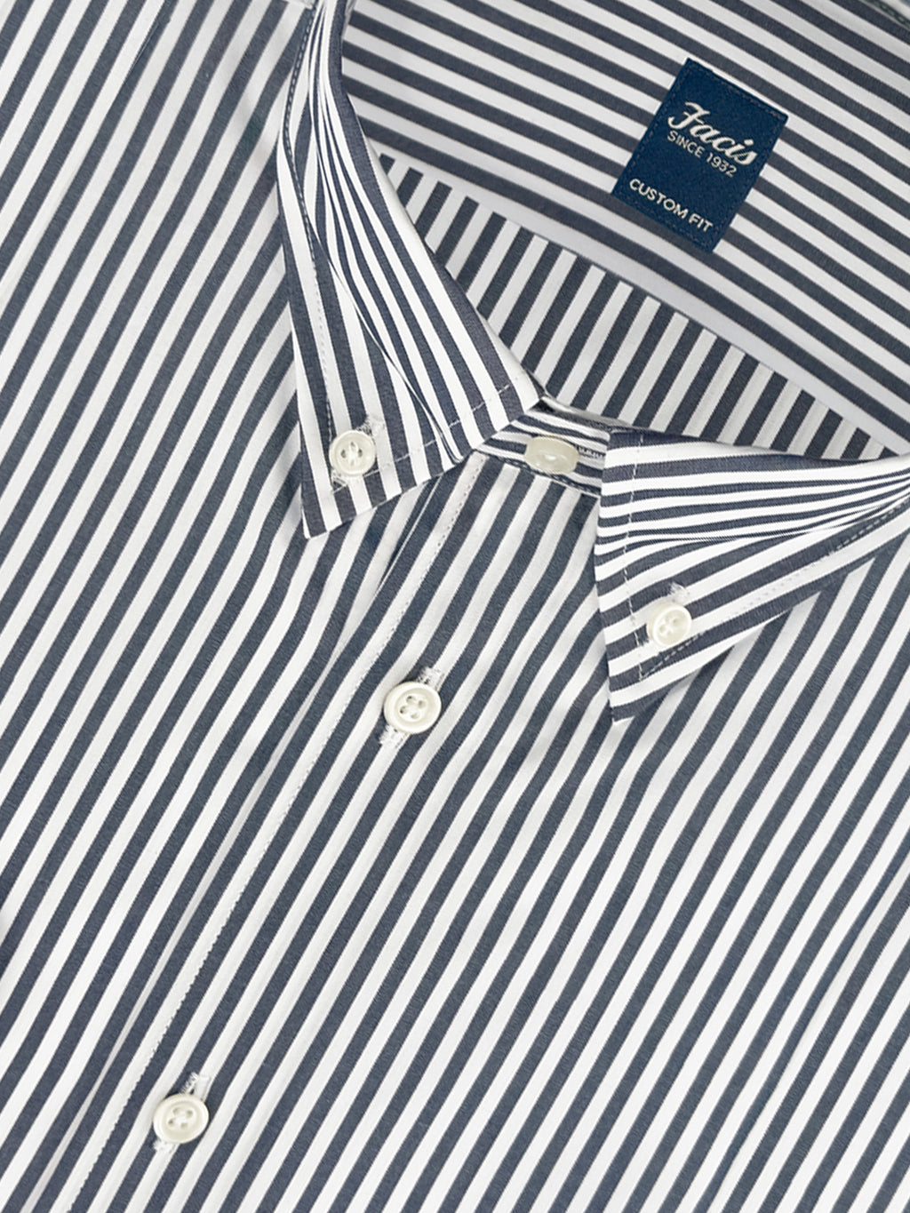 Camicia collo button-down a righe - Color blu notte e bianco - Custom Fit image 1