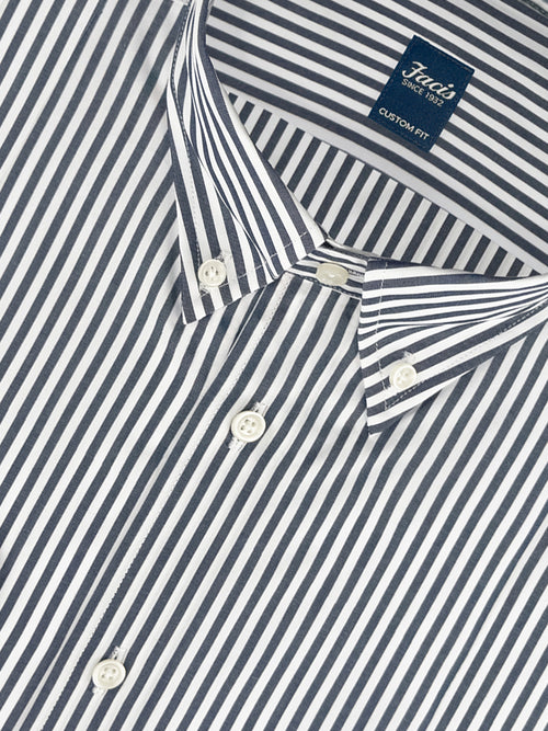 Camicia collo button-down a righe - Color blu notte e bianco - Custom Fit image 1