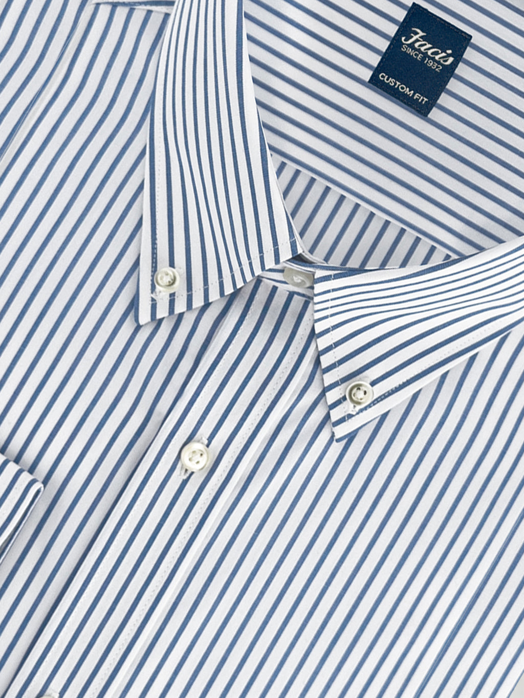 Camicia collo button-down a righe alternate azzurre e bianche - Custom Fit image 1