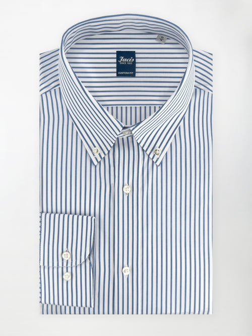 Camicia collo button-down a righe alternate azzurre e bianche - Custom Fit image 0