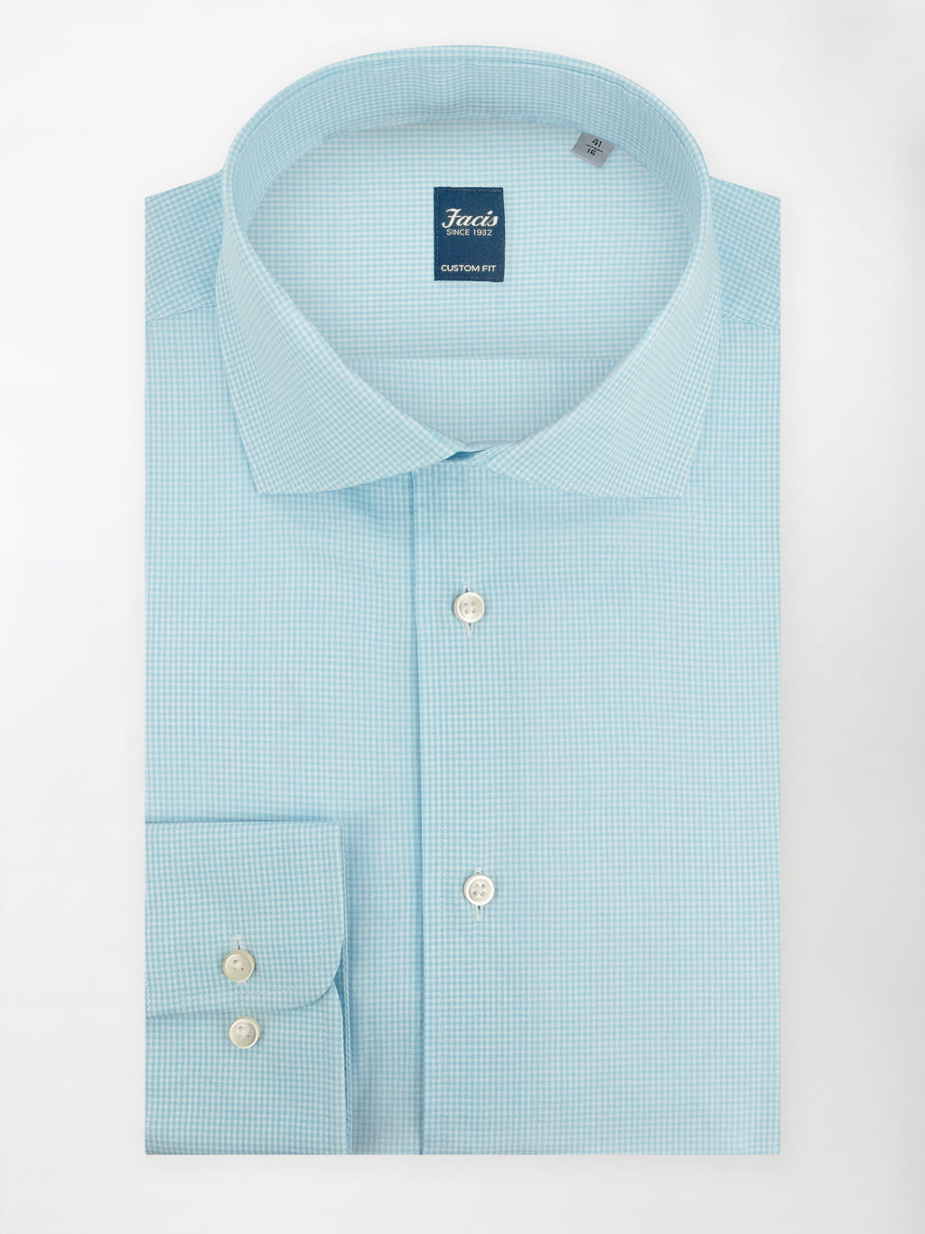 Camicia Collo Francese Vichy color Turchese - Custom Fit - Cotone Popeline image 0