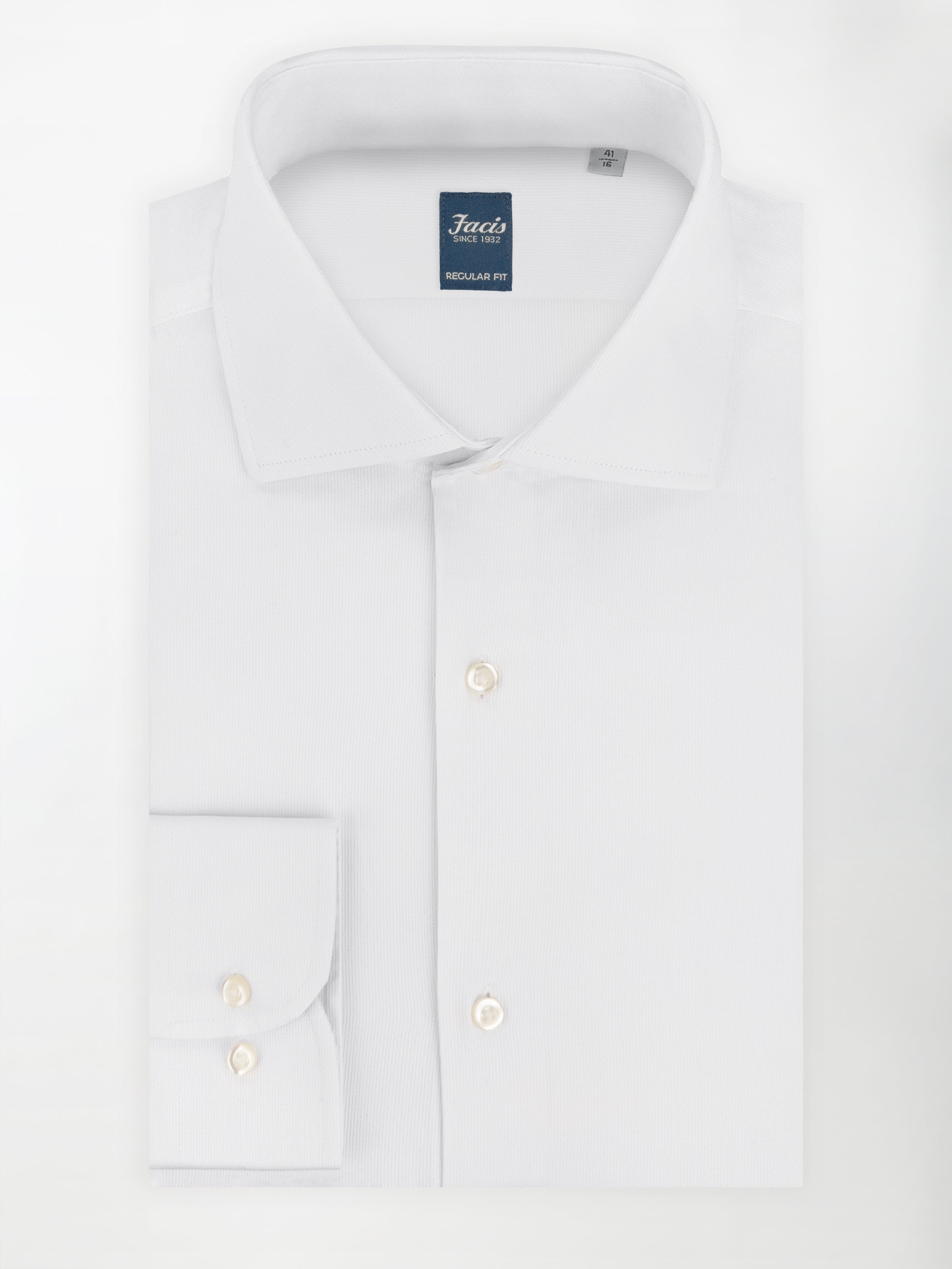 Camicia in Piquet Rigato con Collo Francese - Color Bianco - Regular Fit image 0