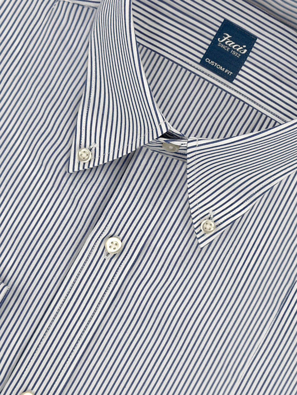 Camicia a righe alternate Collo button-down - Color Bianco e Blu - Custom Fit image 1
