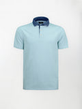 Polo in cotone piquet con inserto denim su collo e maniche - color Celeste image 0