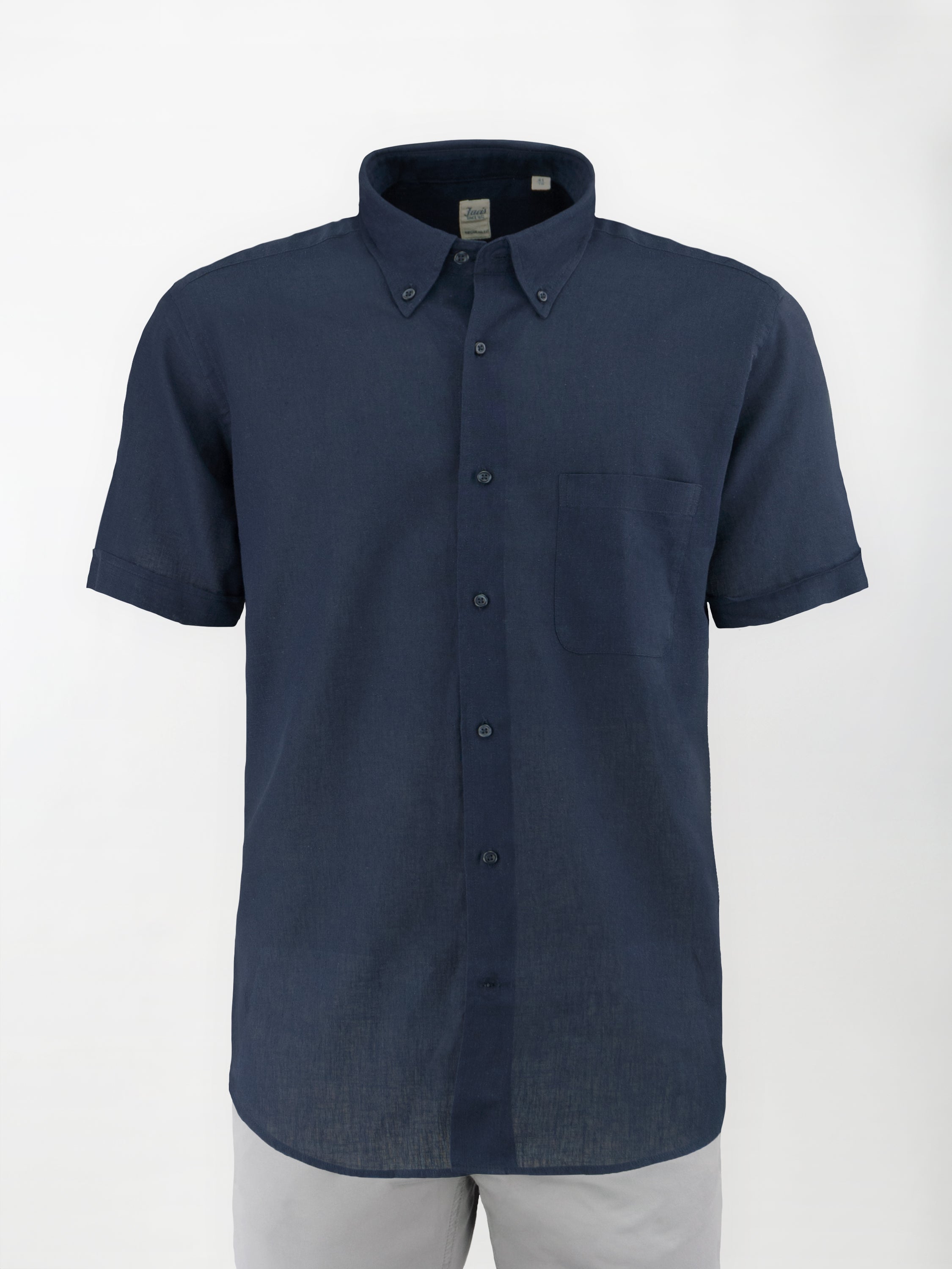 Camicia a Manica Corta in Lino e Cotone - color Blu notte - Regular fit image 0