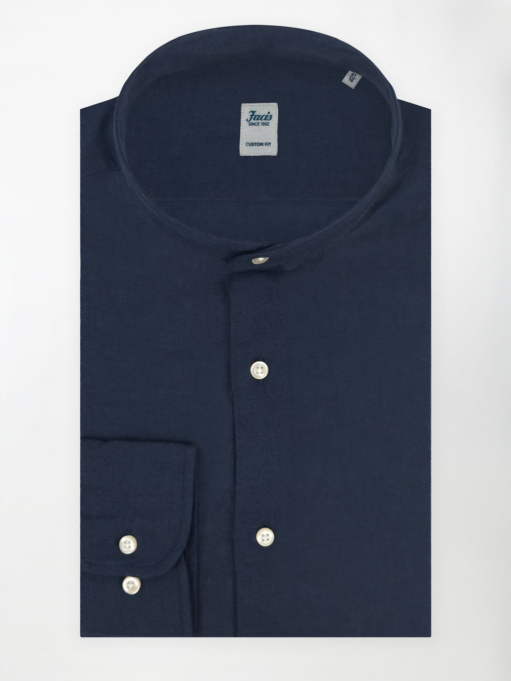 Camicia in Lino e Cotone con Collo Coreano - Color Blu notte - Custom Fit image 0