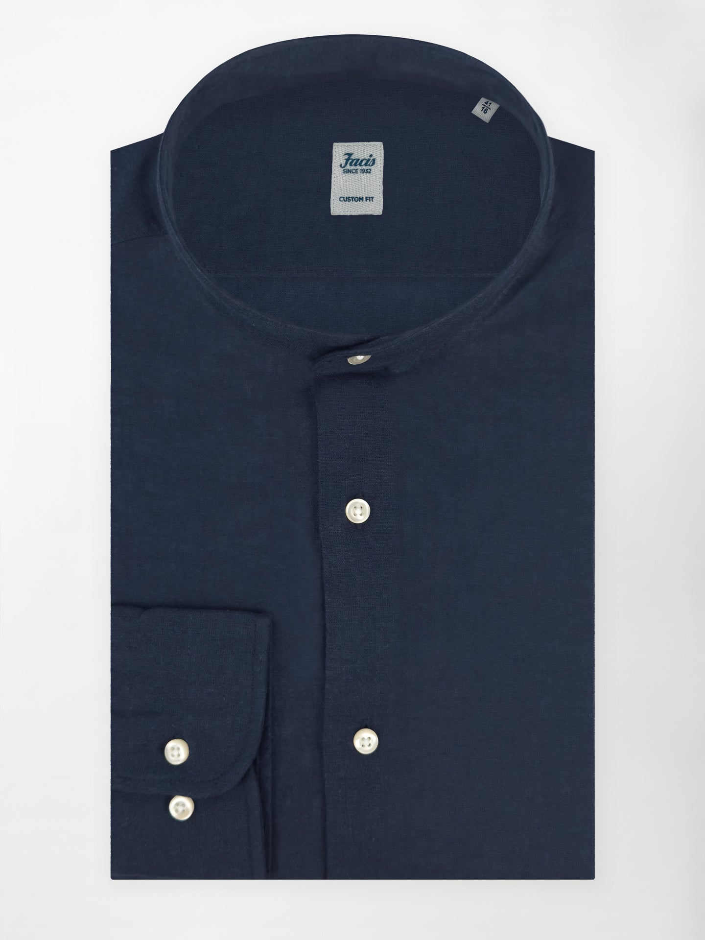 Camicia in Lino e Cotone con Collo Coreano - Color Blu notte - Custom Fit image 0